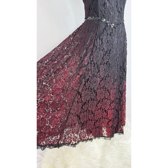 Vintage Gunne Sax | Black and Burgundy Ombre Lace Dress | Prom Formal | Sz XS - Picture 6 of 6